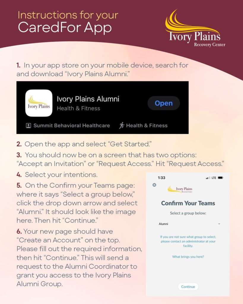 Ivory Plains Recovery Center CaredFor App Instructions