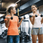 Two women exercising.