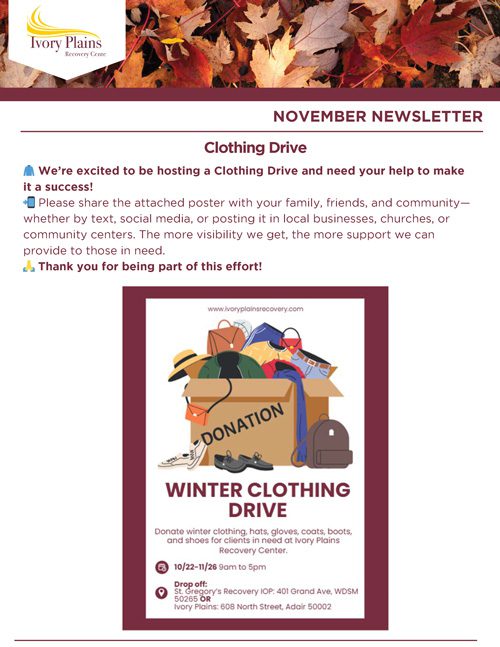 Ivory Plains Recovery Center - Alumni newsletter November 2025